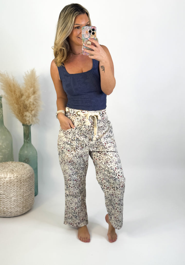 Wild Flowers Pull-on Printed Rope String Pants