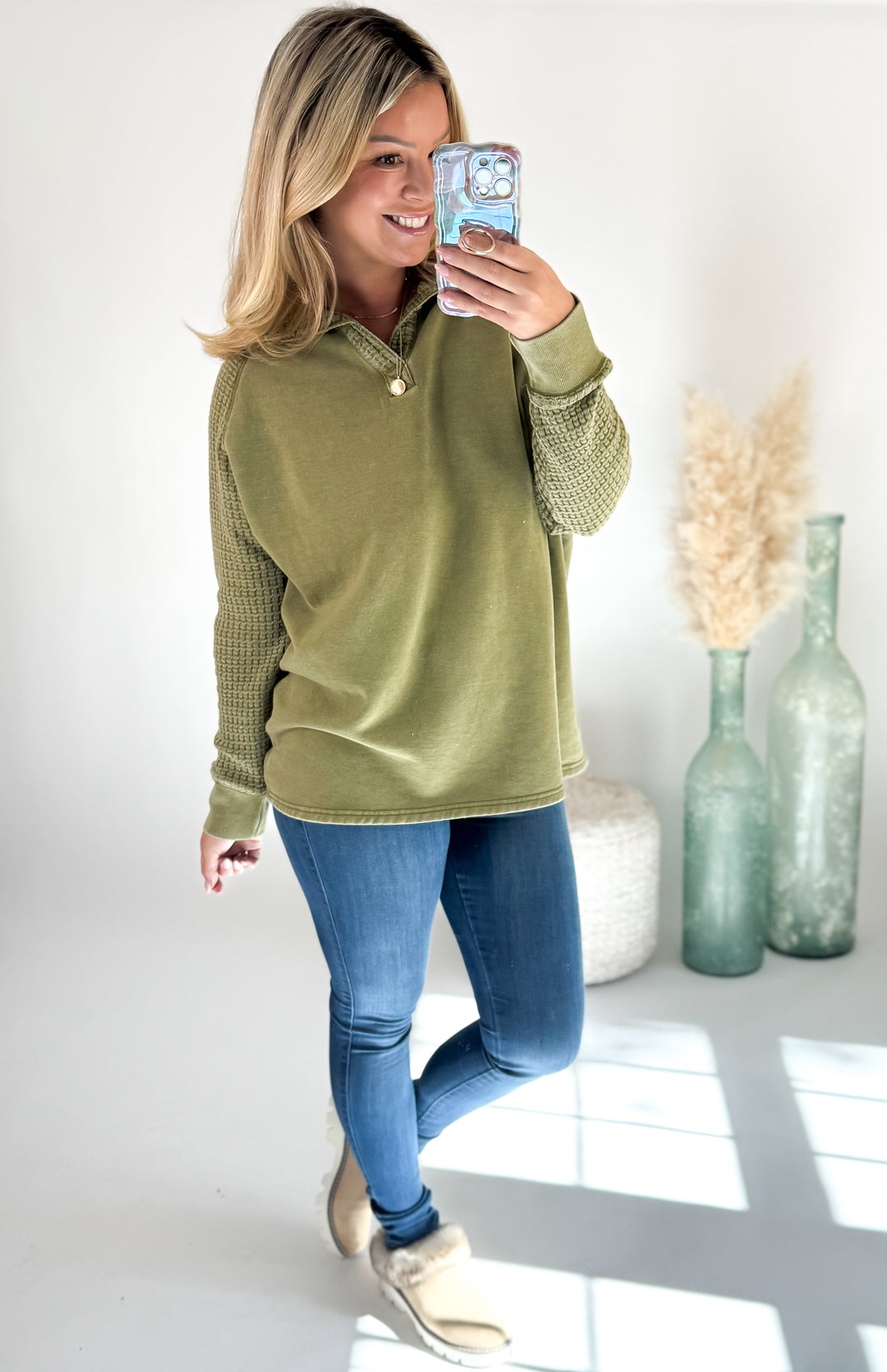 Olive Lane Waffle Henley