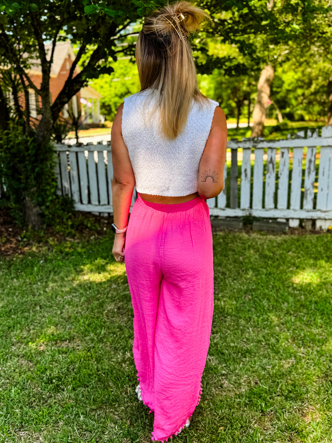 Flamingo Tulip Hem Flowy Pants