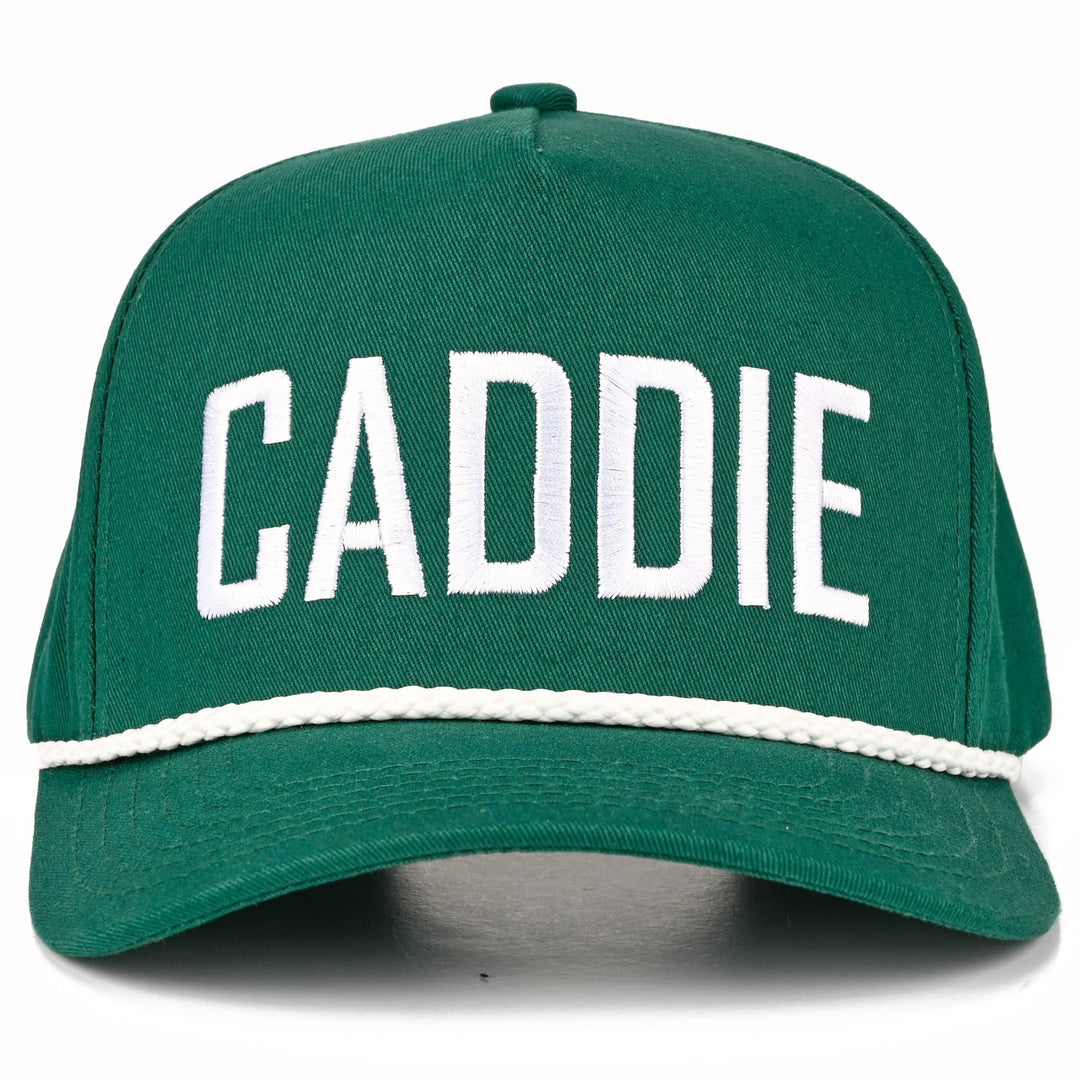C.C CADDIE Letter with Rope on Two Tone Trucker Hat: Dark Green/White