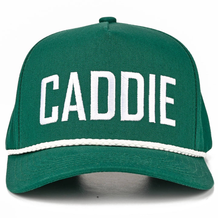 C.C CADDIE Letter with Rope on Two Tone Trucker Hat: Dark Green/White