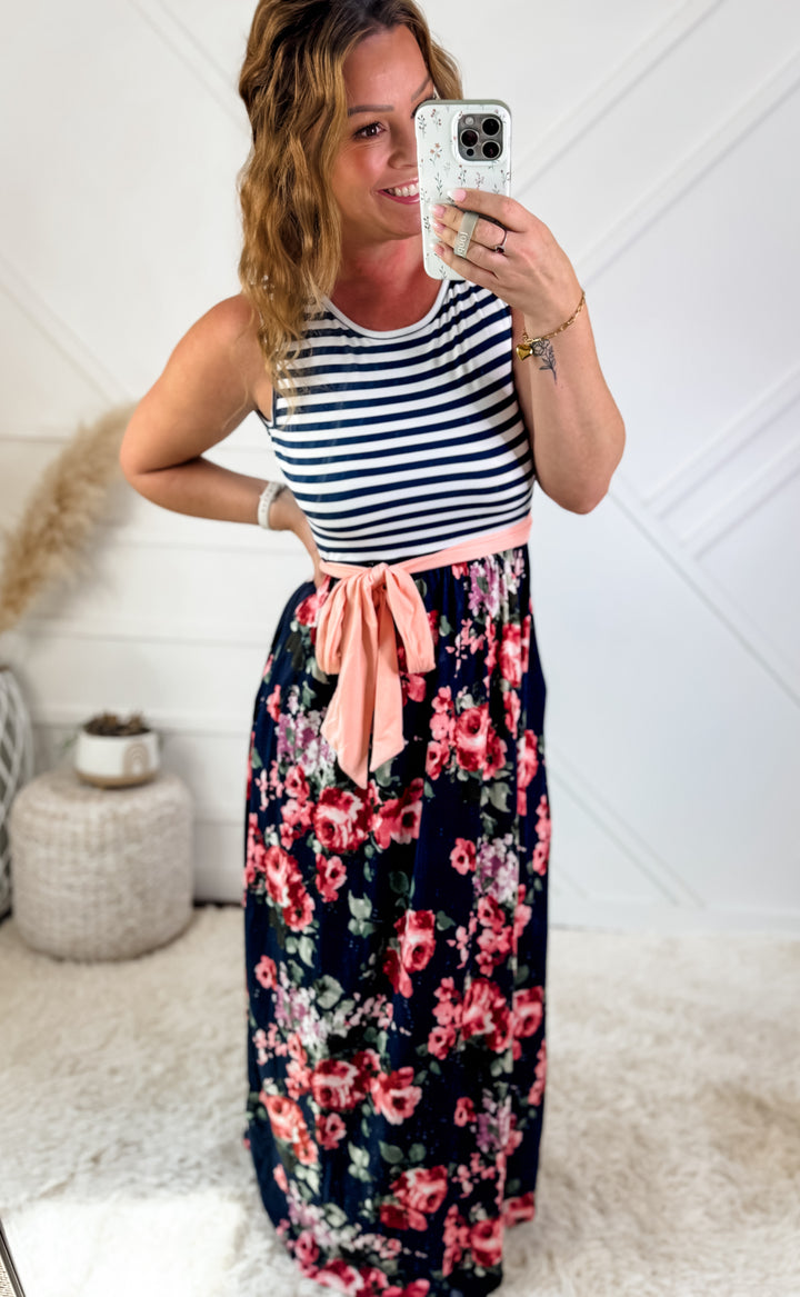 Bloom & Stripe Maxi Dress