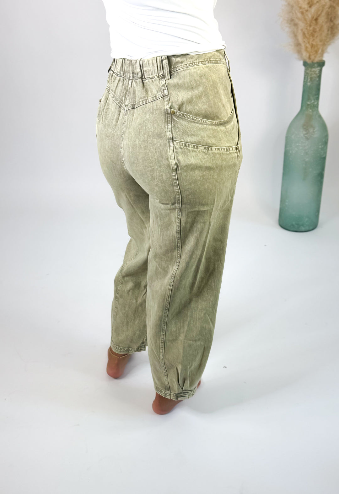 Olive Drift Washed Barrel Jeans