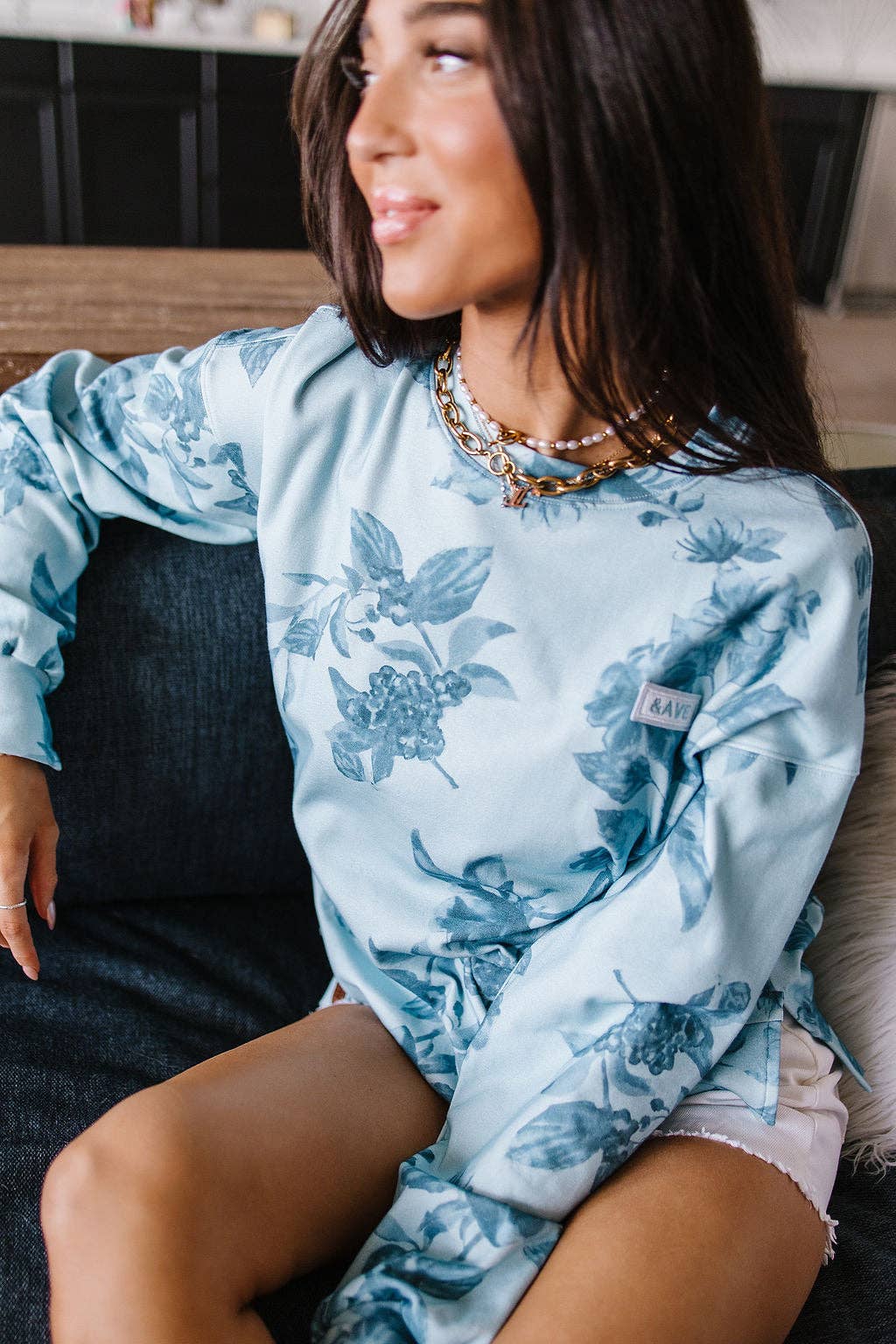 Ampersand Ave University SideSlit Pullover - Poolside