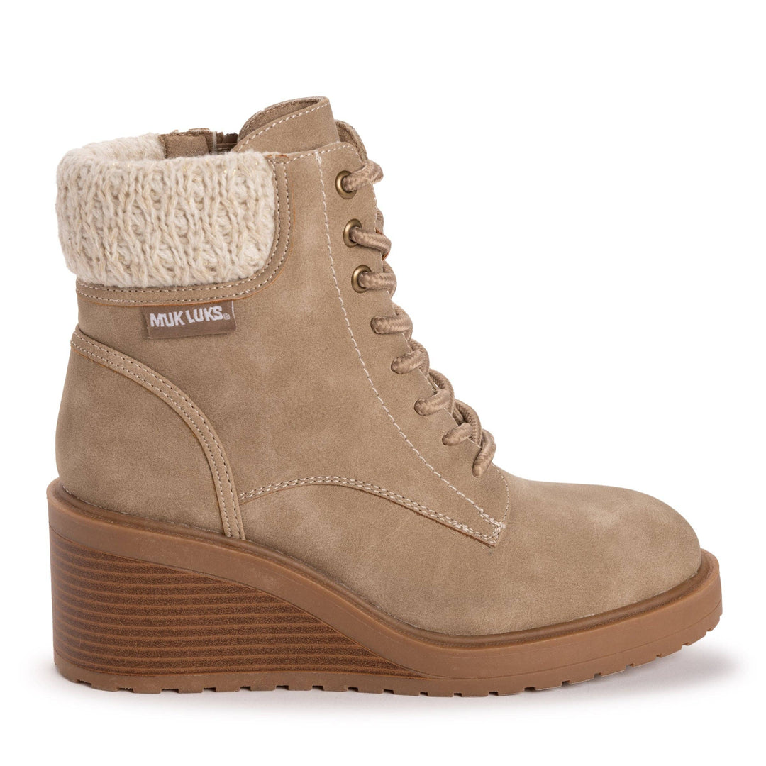 MUK LUKS Women's Sky Solange Wedge Boots: Taupe