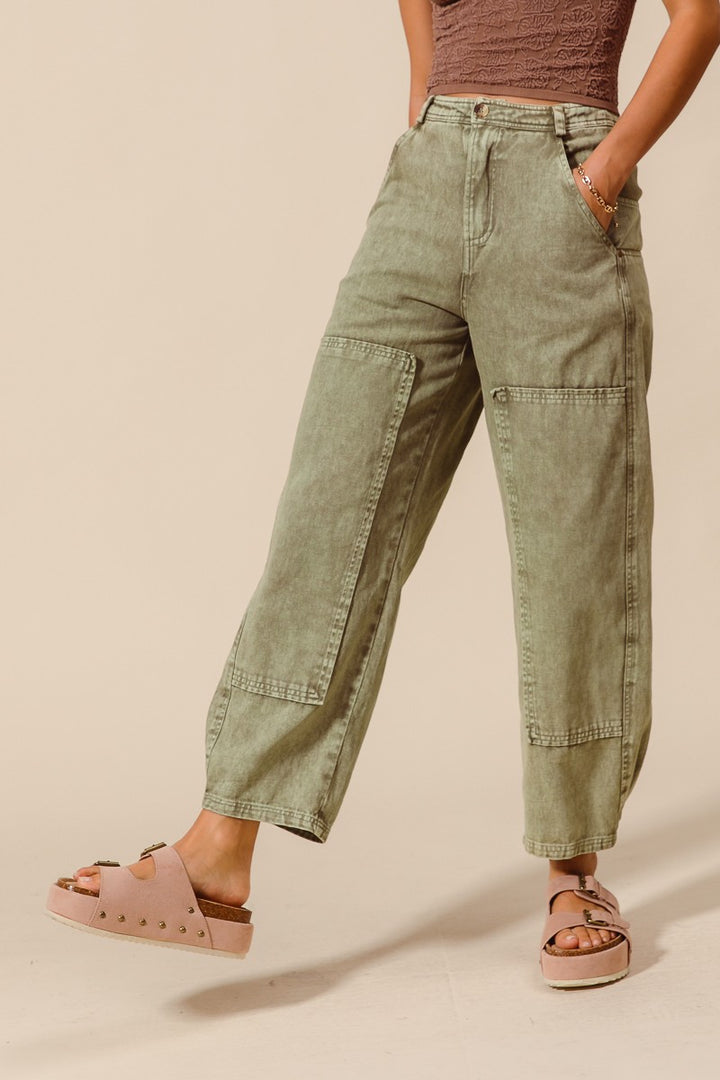 Olive Drift Washed Barrel Jeans
