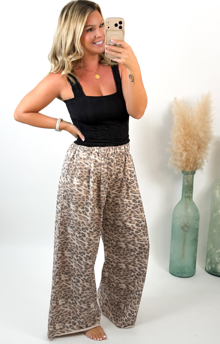 Wild Side Leopard Print Wide Pants