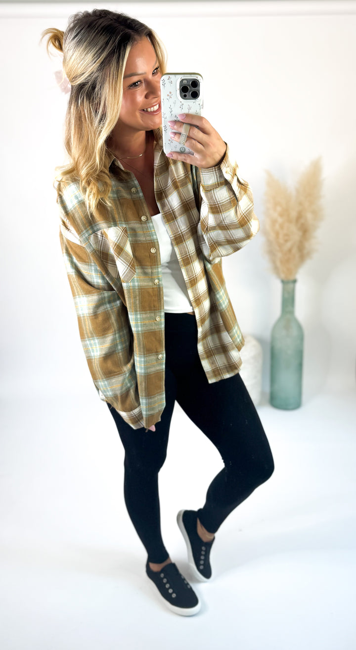 Golden Pines Plaid Button Up