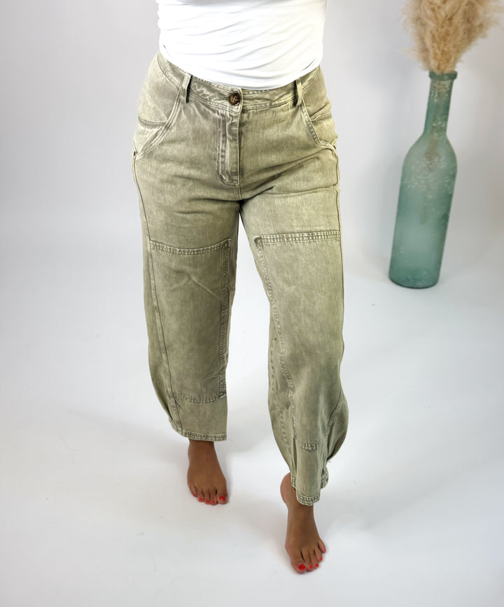 Olive Drift Washed Barrel Jeans