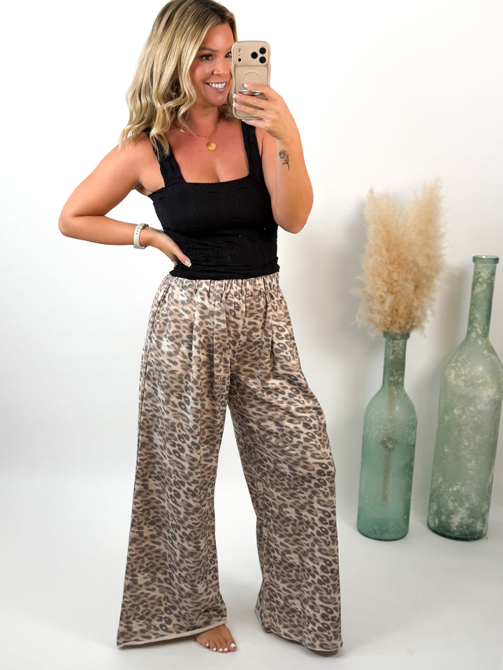 Wild Side Leopard Print Wide Pants