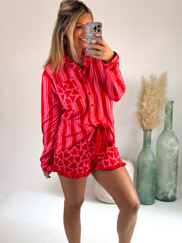 Heartfelt Stripes Ruffle Pajama Set