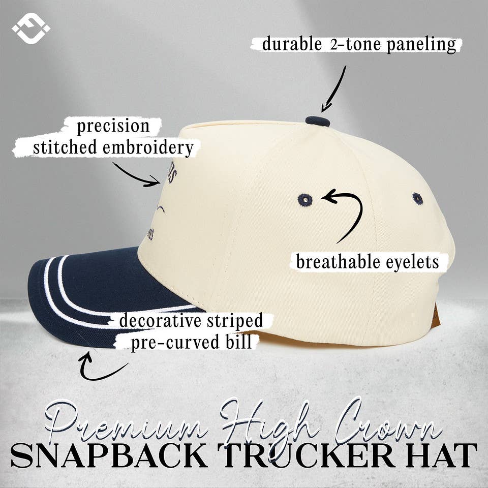 Embroidered Brim Trucker Hat - Bikinis and Martinis - Navy