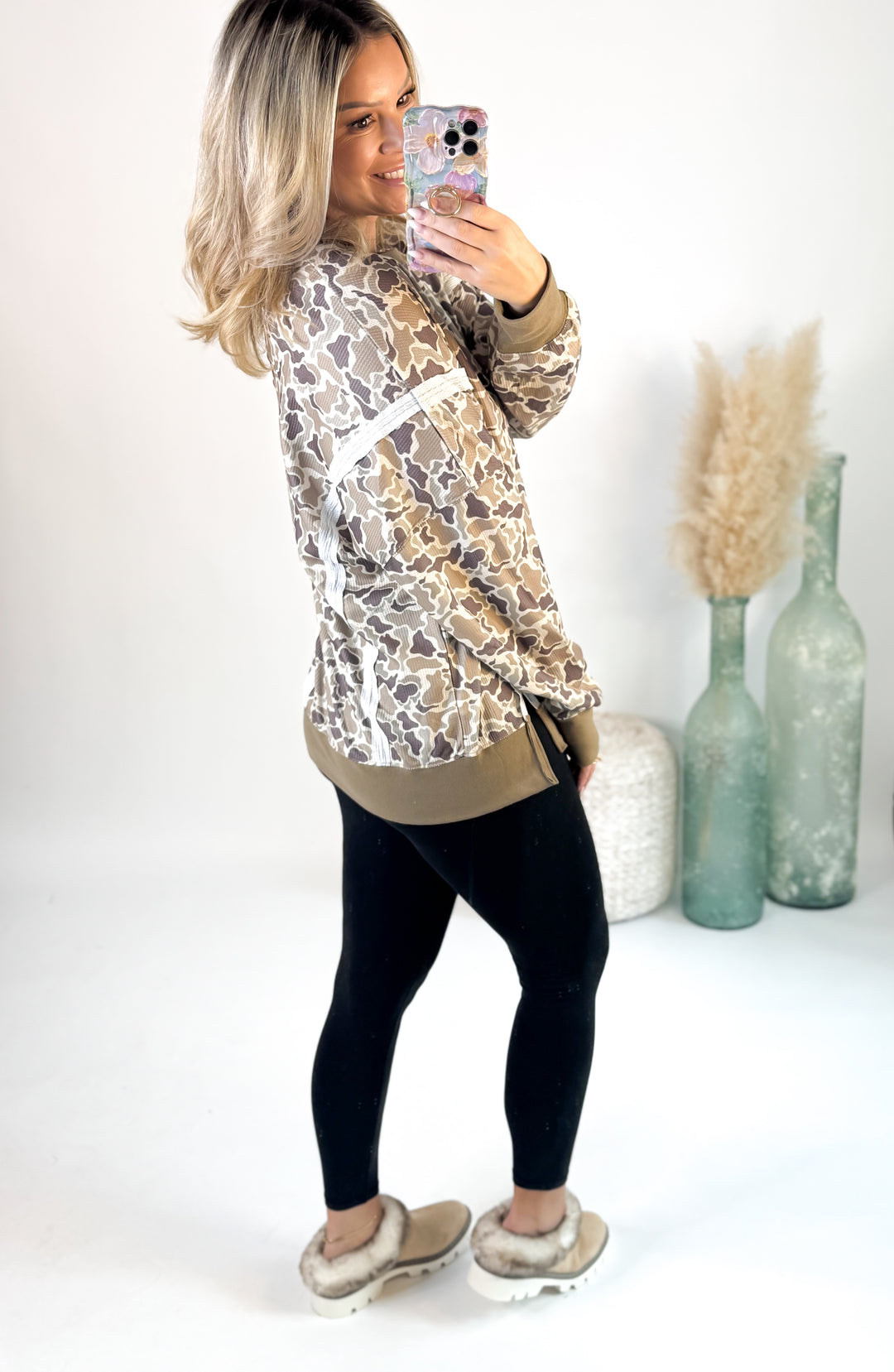 Birdie Double Front Slit Pullover in Duck Camo