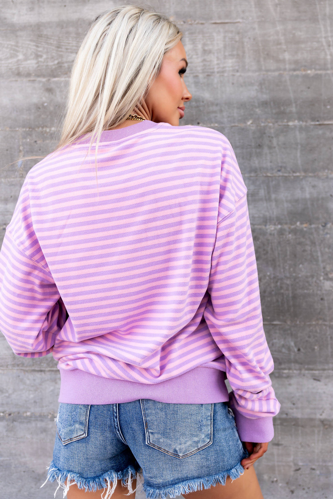 Ampersand Ave Performance Fleece University Pullover - Orchid Stripe