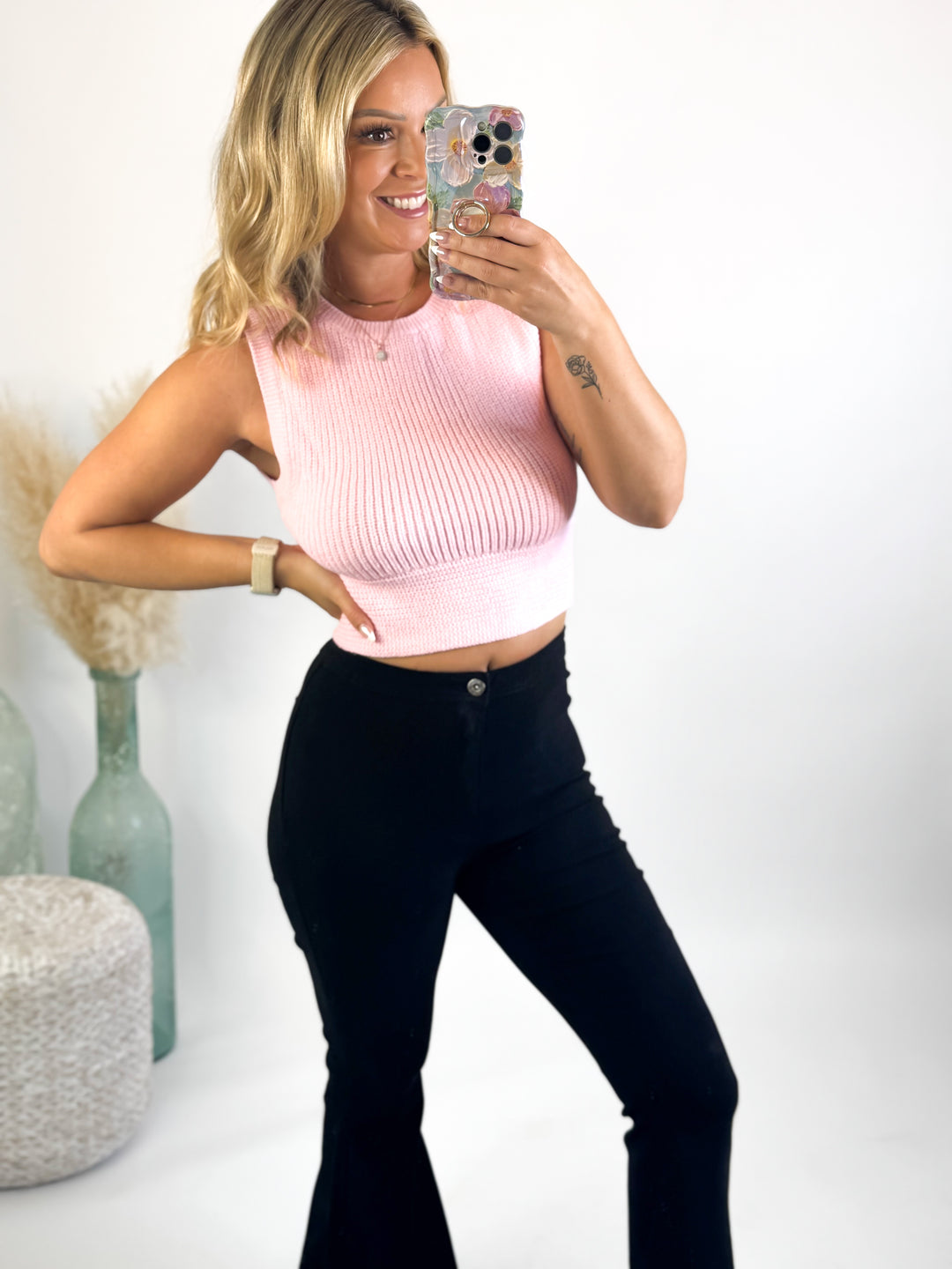 Sunbeam Bow Back Sweater Tank Pink