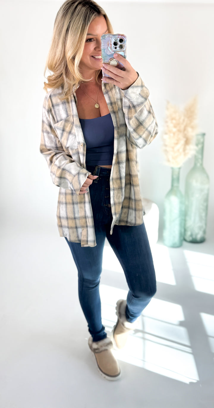 Warm Sands Plaid Button-Up