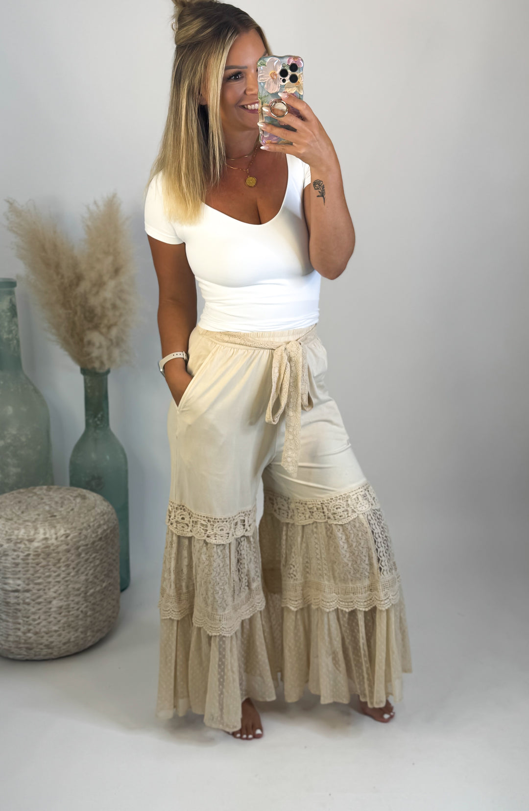 Desert Dream Tiered Lace Knit Pants