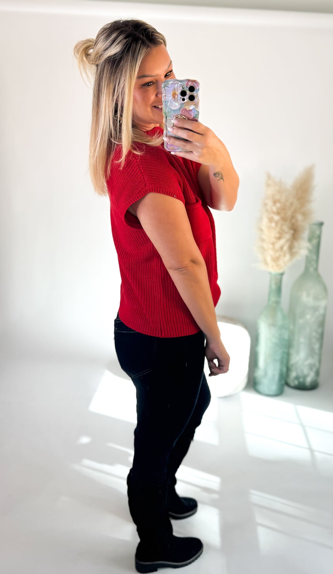 ⭐Door Buster⭐ Mistletoe Mock Neck Sweater Ruby