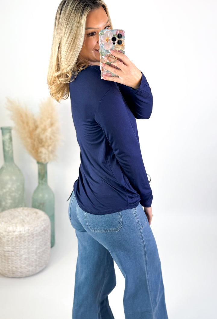 Deep in Love Lattice Top Navy
