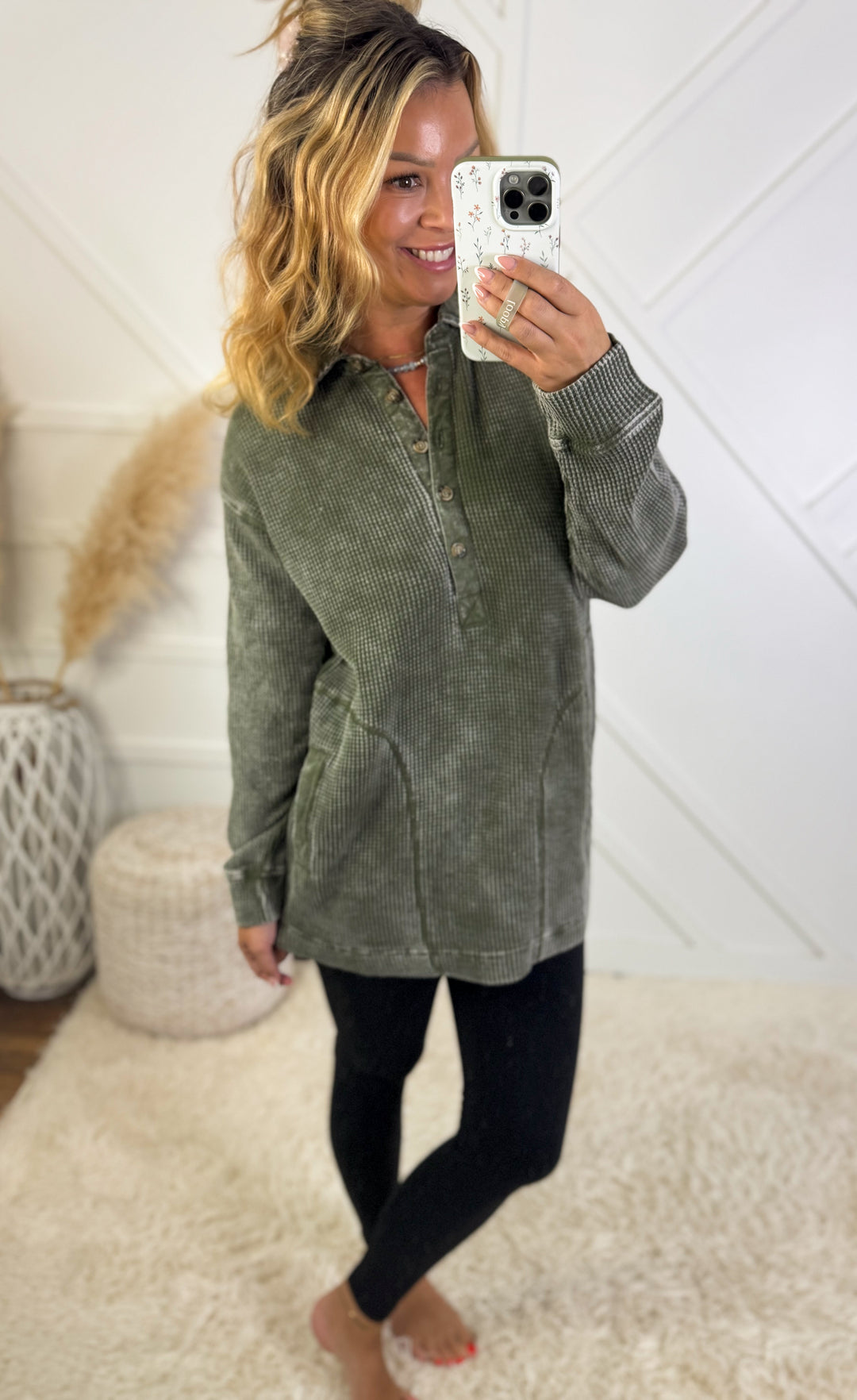 Cozy Waffle Button Pullover