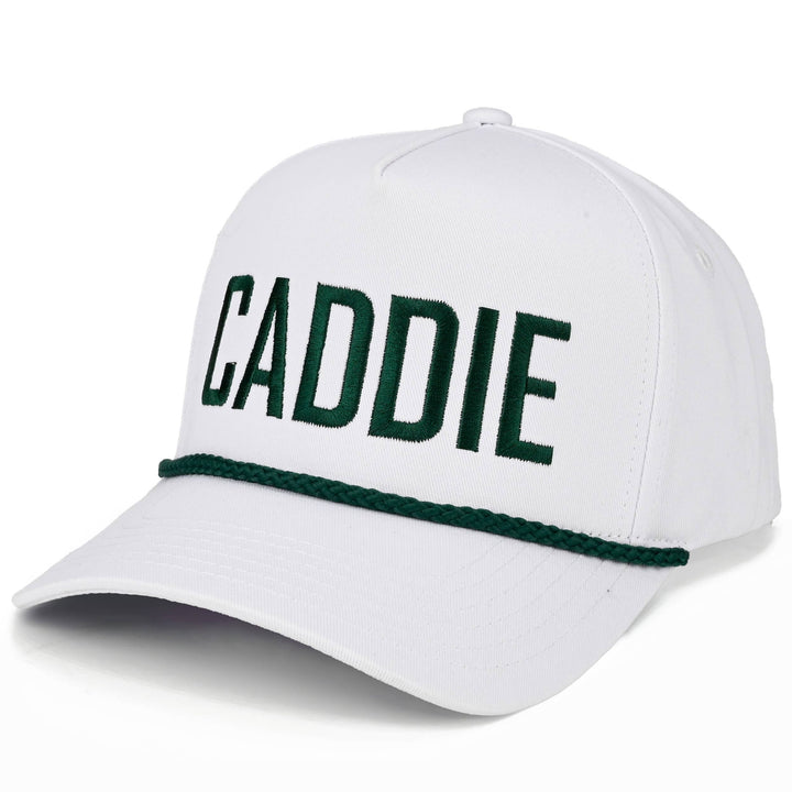 C.C CADDIE Letter with Rope on Two Tone Trucker Hat: Dark Green/White