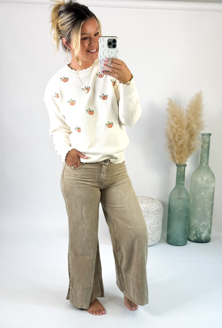 Pumpkin Embroidered Patch Sweater