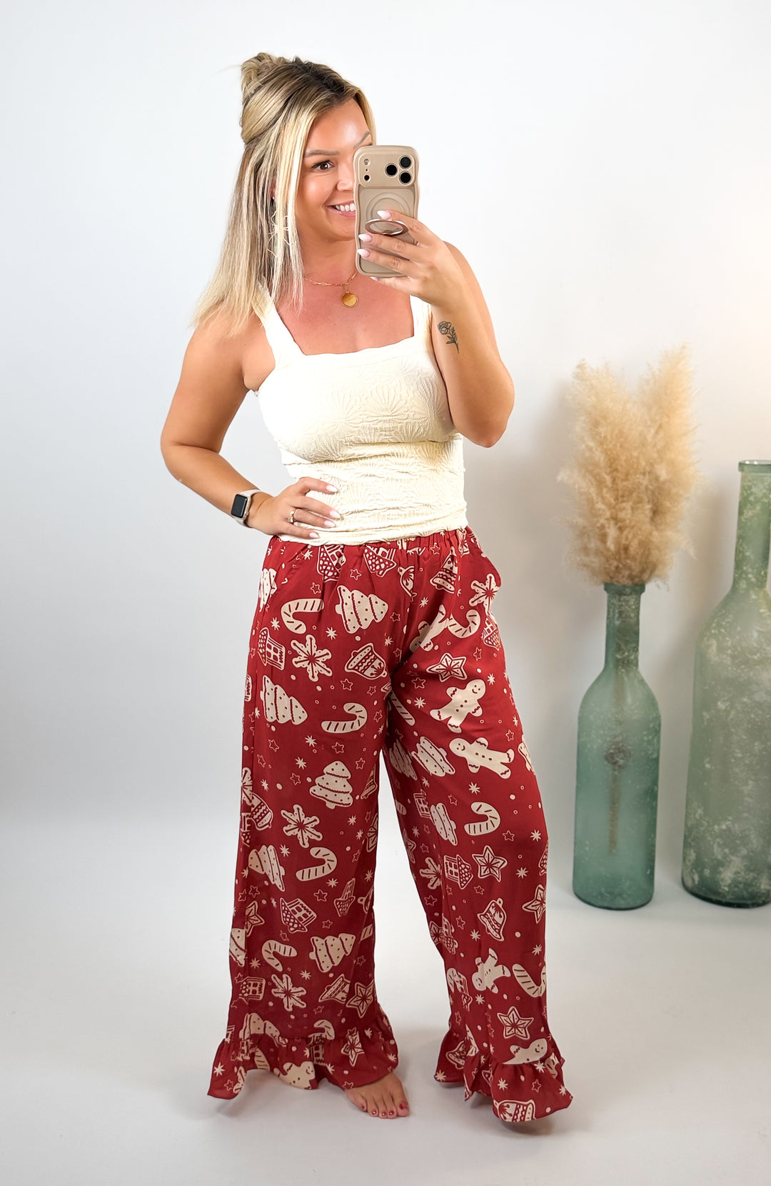 Sugarplum Christmas Ruffle Pants Red Gingerbread