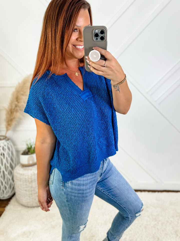 Phoebe Split Neck Side Slit Knit Top
