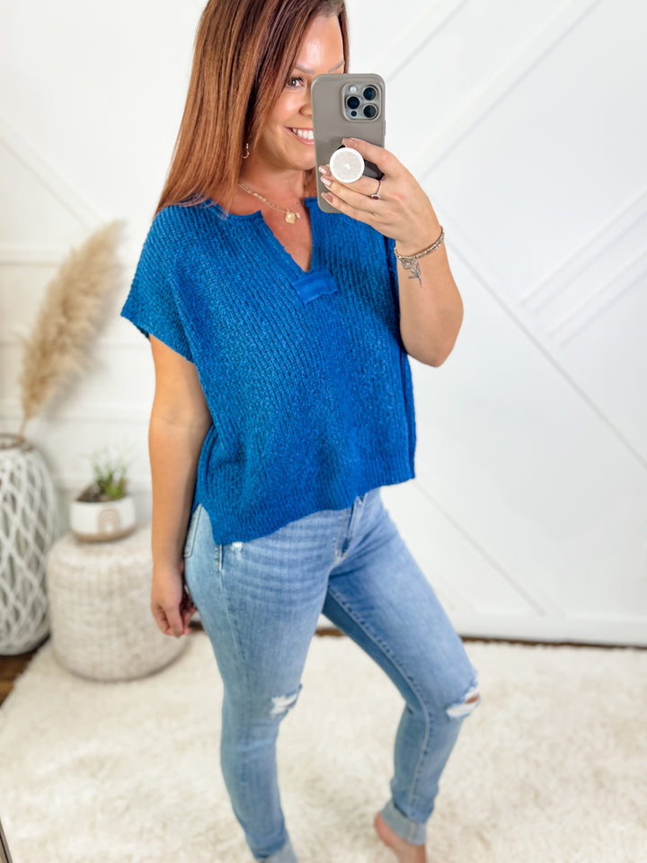 Phoebe Split Neck Side Slit Knit Top