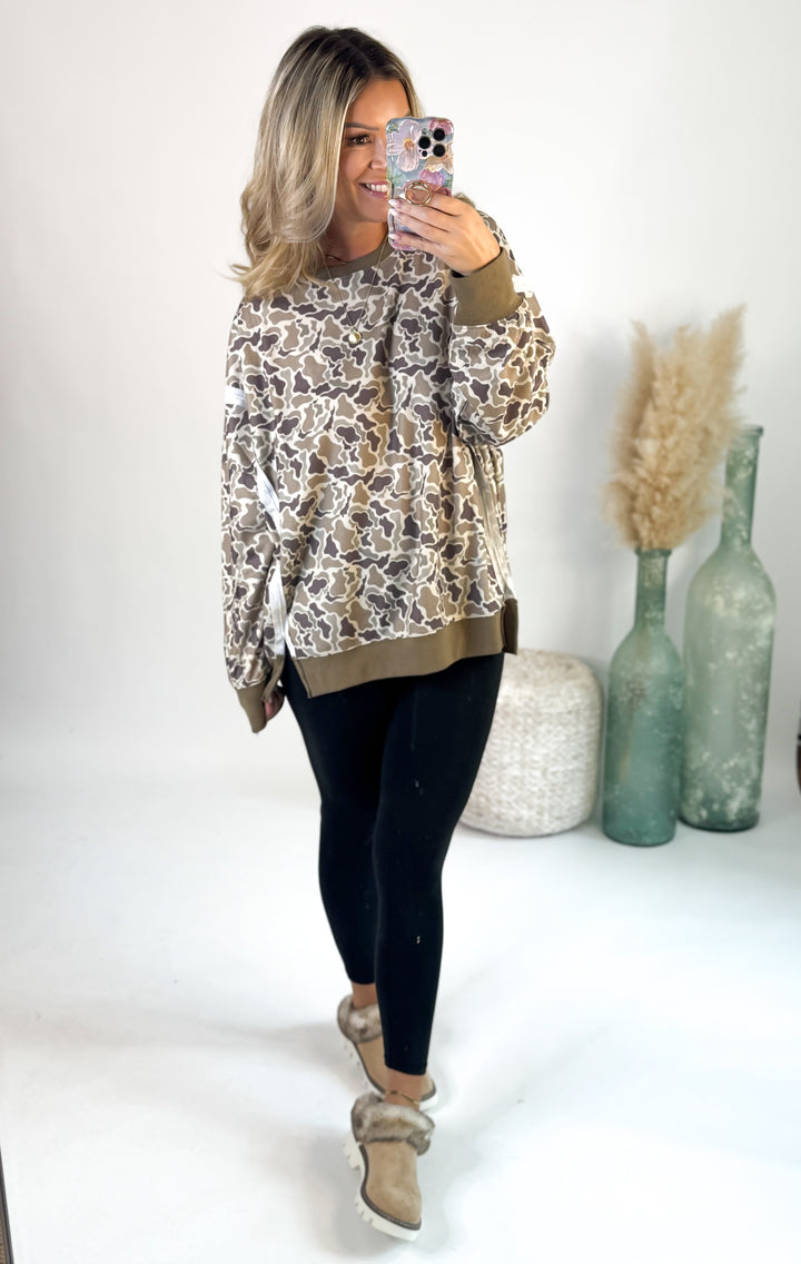 Birdie Double Front Slit Pullover in Duck Camo