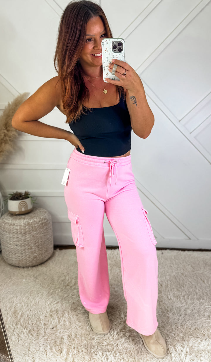 Bubble Gum Pink Fleece Burnout Joggers *Door Buster*