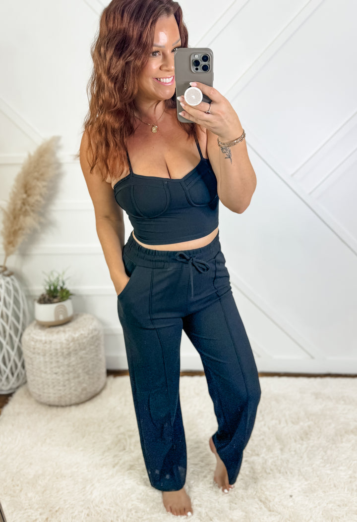 Zoey Bustier Crop Cami Top & Straight Pant Set