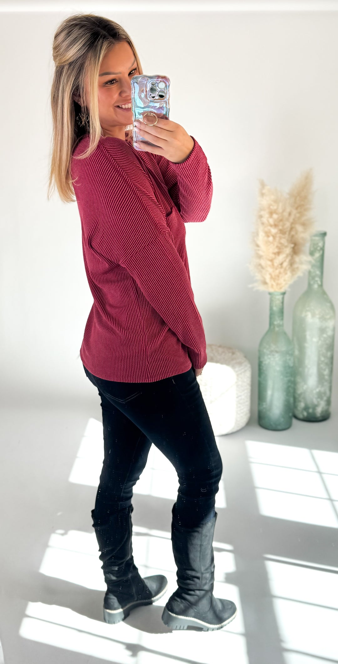 ⭐Door Buster⭐ Cranberry Cozy Rib Knit Top