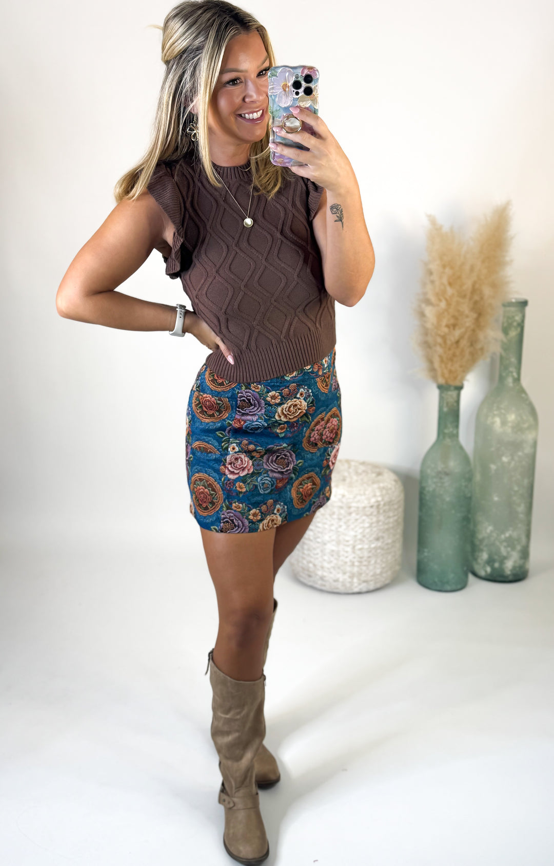 Cocoa Ruffle Knit Top