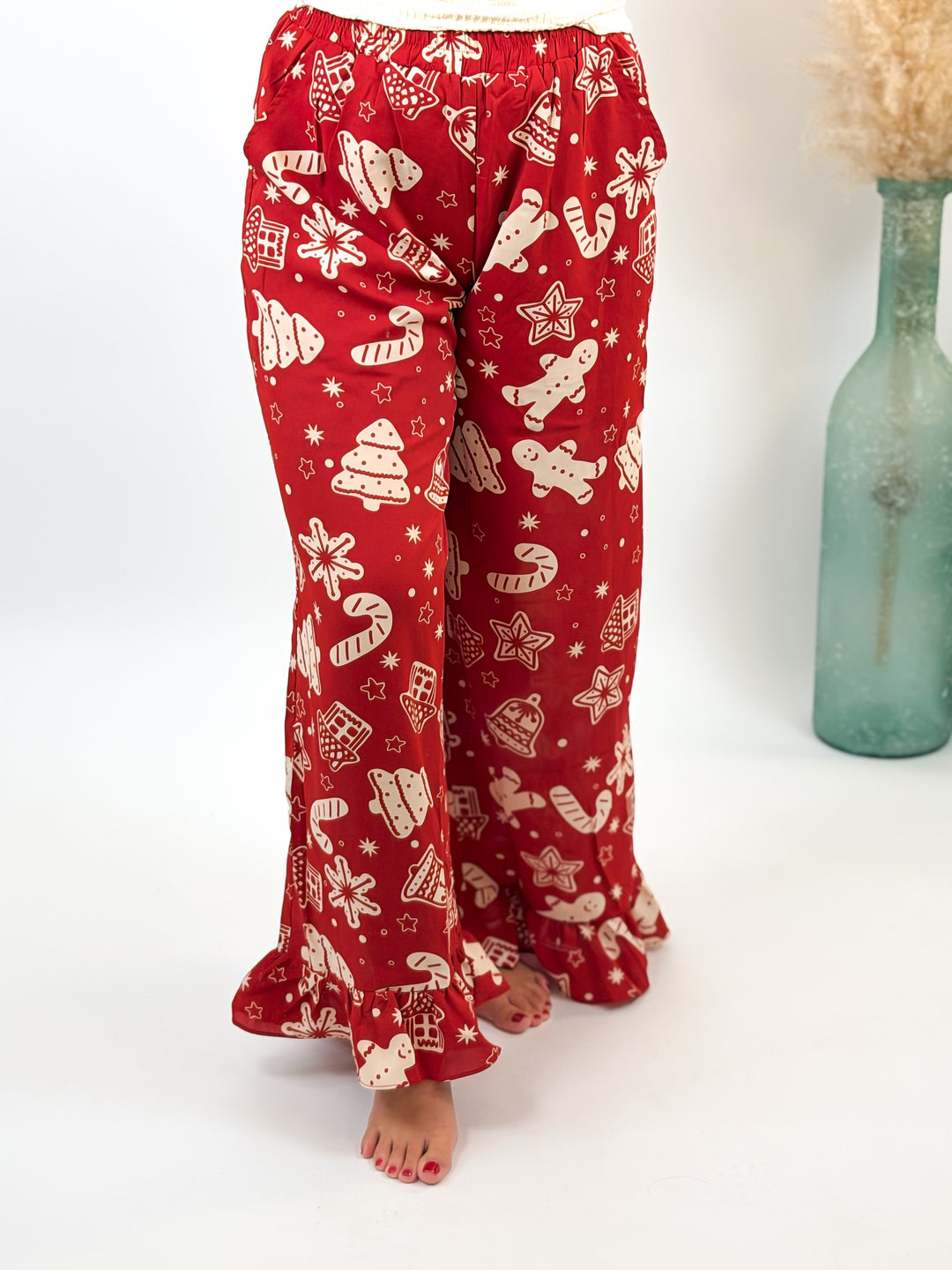 Sugarplum Christmas Ruffle Pants Red Gingerbread