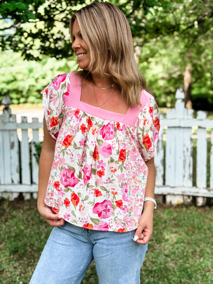 Sweet Blooms Floral Square Neck Top