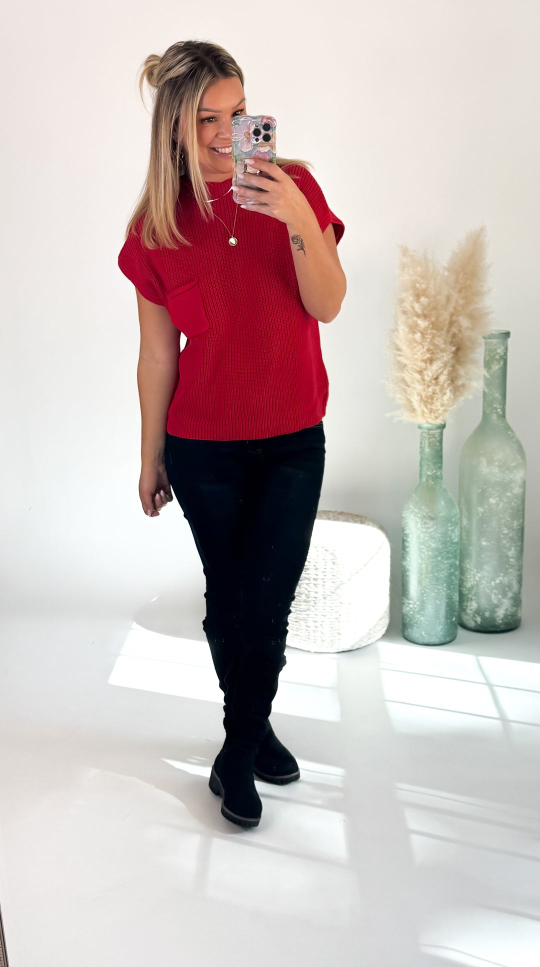 ⭐Door Buster⭐ Mistletoe Mock Neck Sweater Ruby