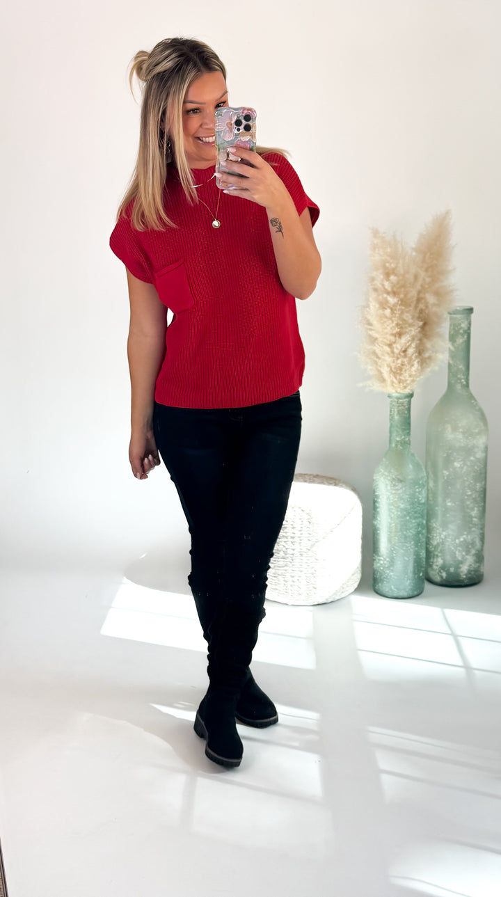 ⭐Door Buster⭐ Mistletoe Mock Neck Sweater Ruby