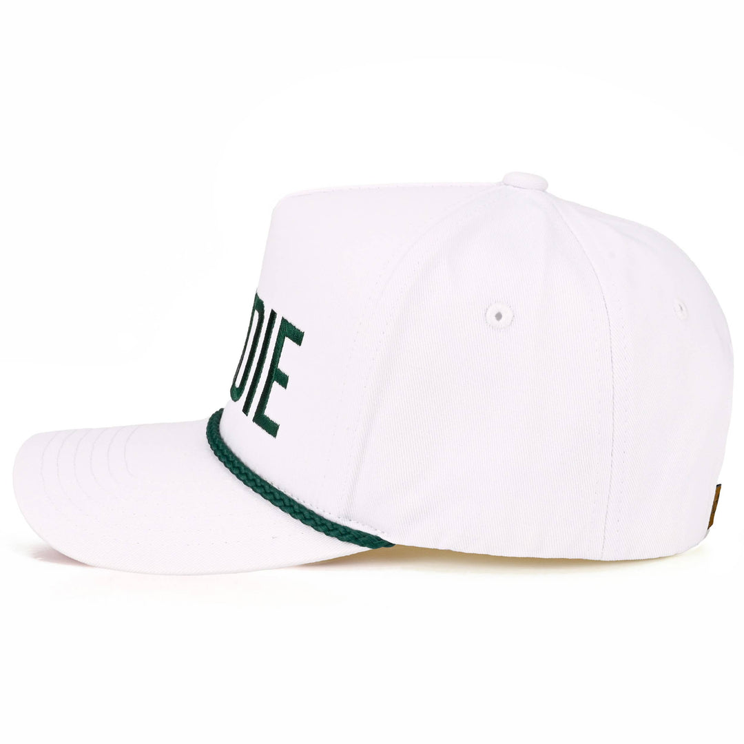 C.C CADDIE Letter with Rope on Two Tone Trucker Hat: Dark Green/White