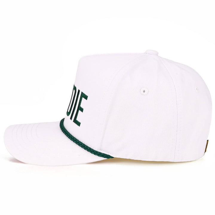 C.C CADDIE Letter with Rope on Two Tone Trucker Hat: Dark Green/White