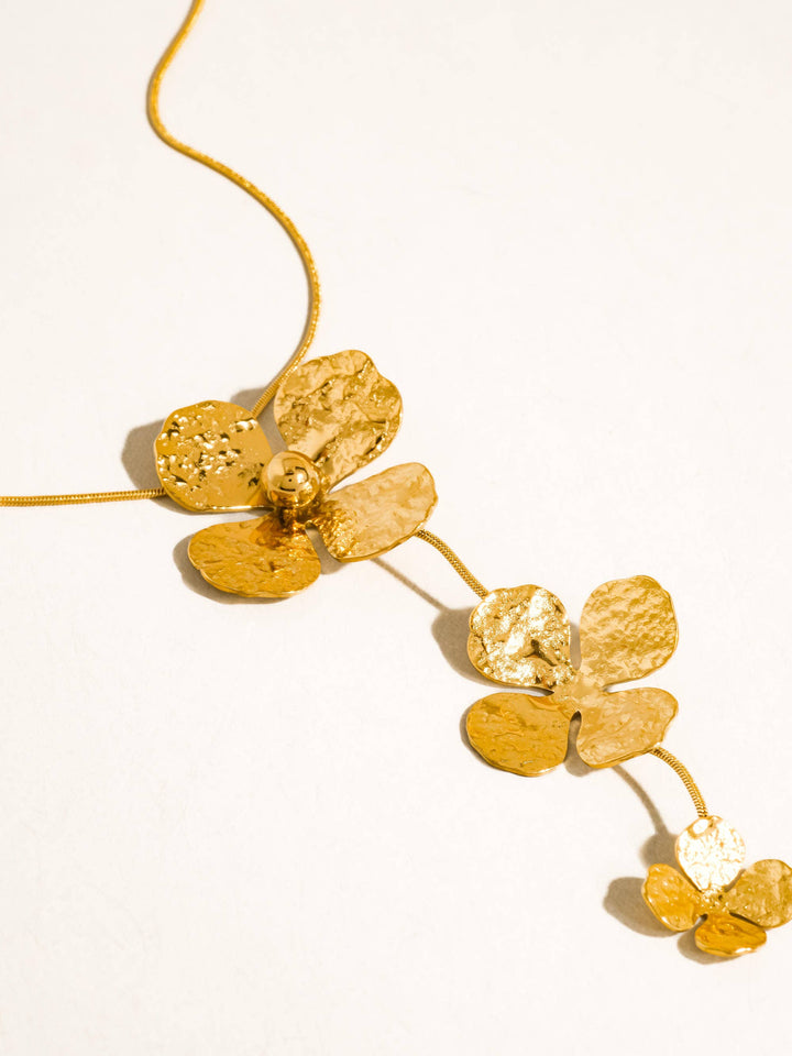 Riviera 18K Gold Non-Tarnish Large Floral Drop Necklace: Yellow Gold