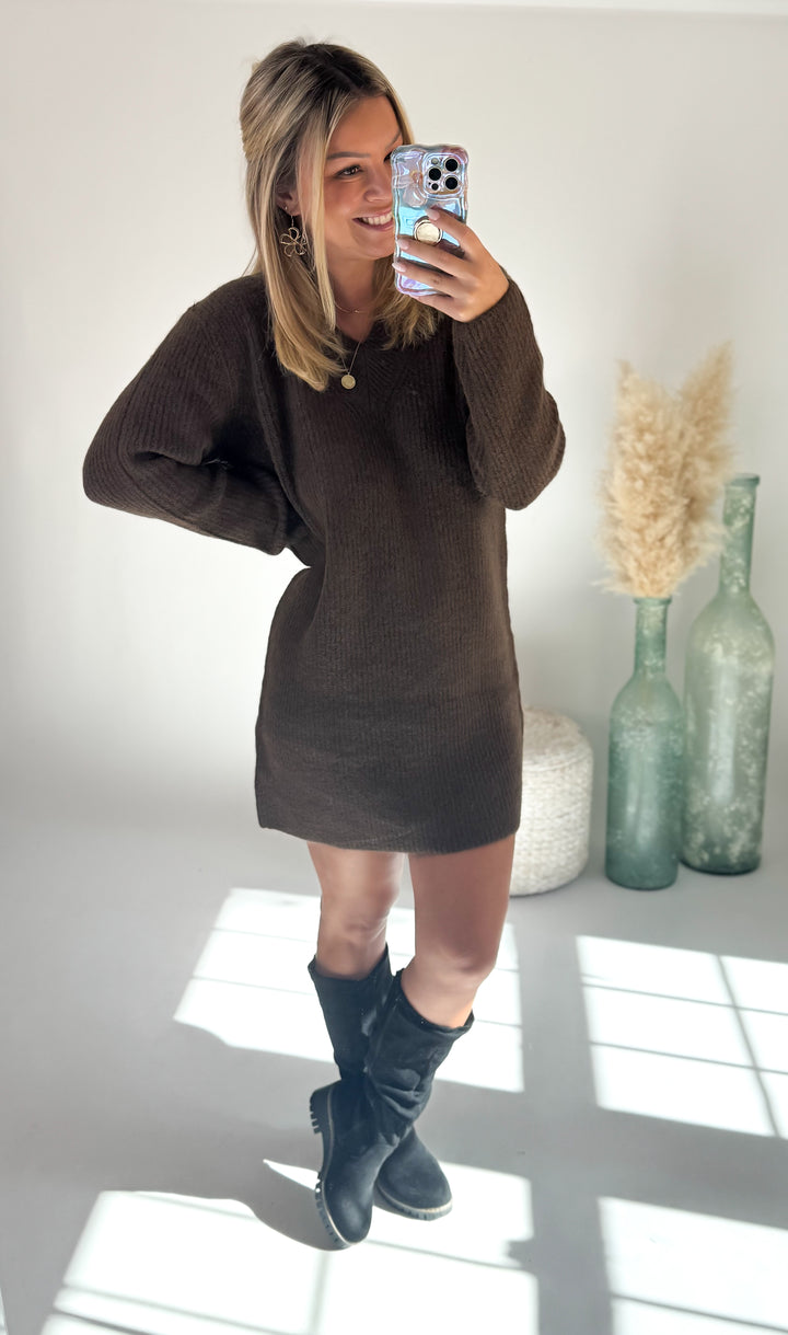 Chocolate Brown Cozy Sweater Dress