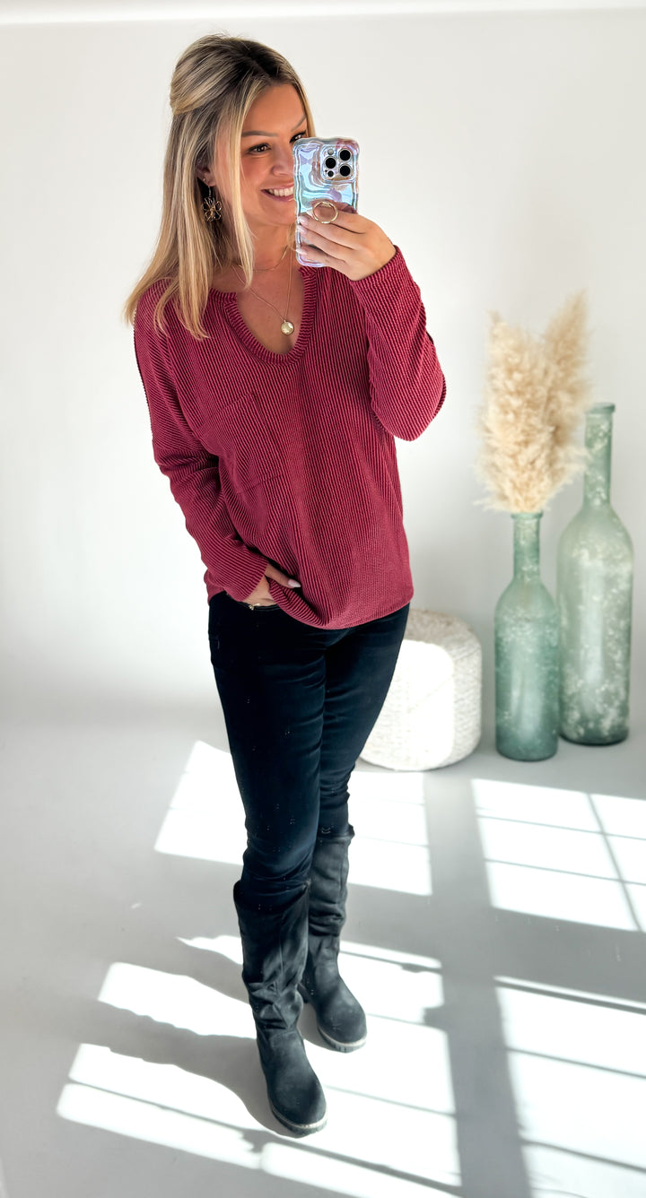 ⭐Door Buster⭐ Cranberry Cozy Rib Knit Top