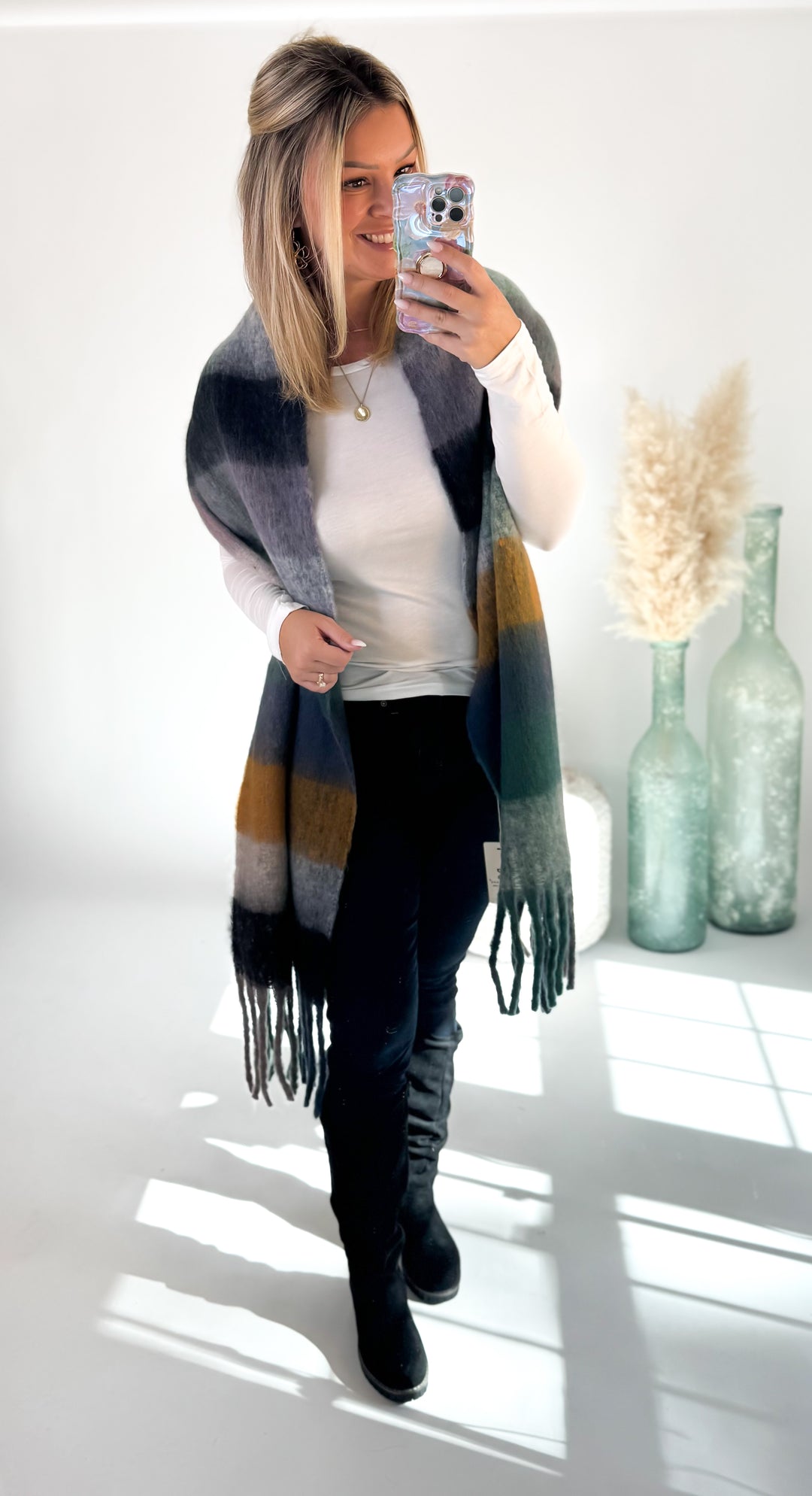 ⭐Door Buster⭐ Olive Checker Pattern Scarf