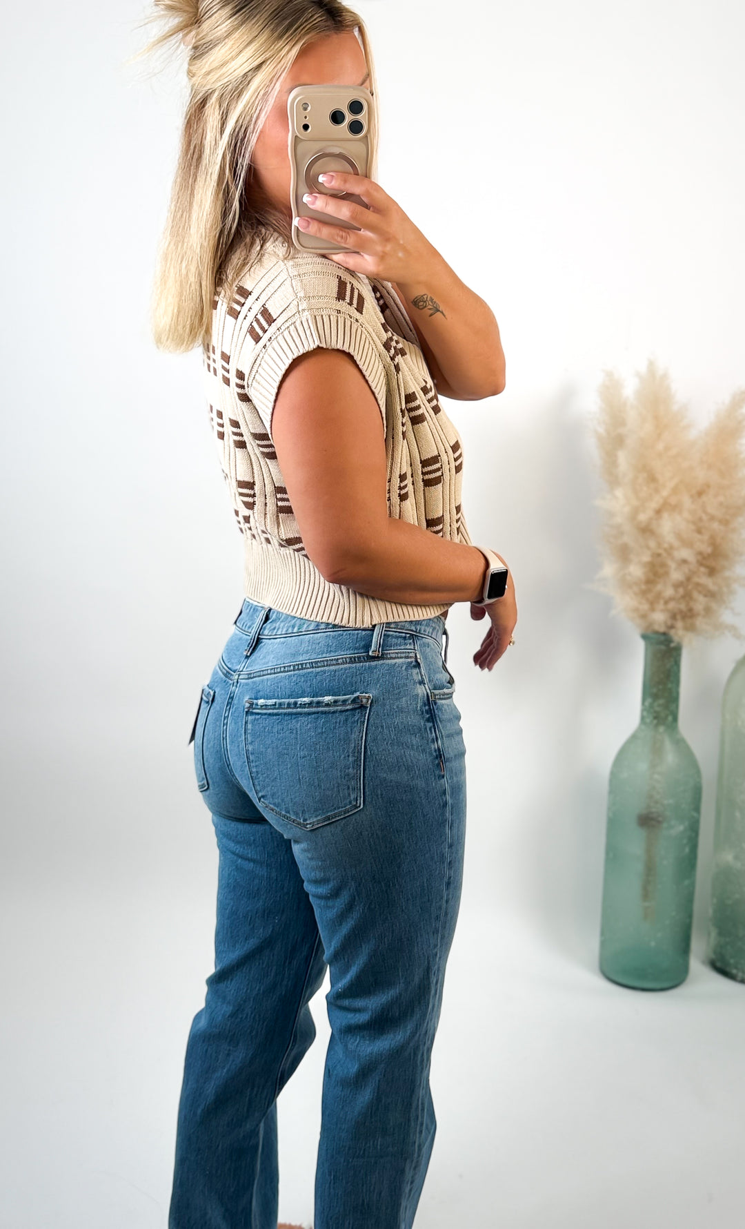 Coffee Date Plaid Knit Top
