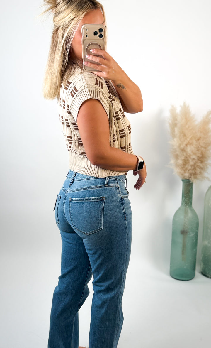 Coffee Date Plaid Knit Top