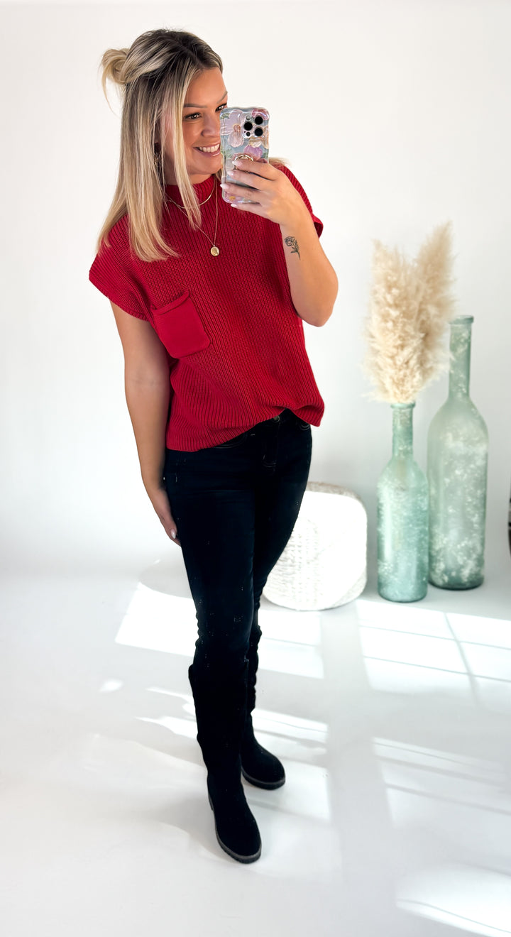 ⭐Door Buster⭐ Mistletoe Mock Neck Sweater Ruby