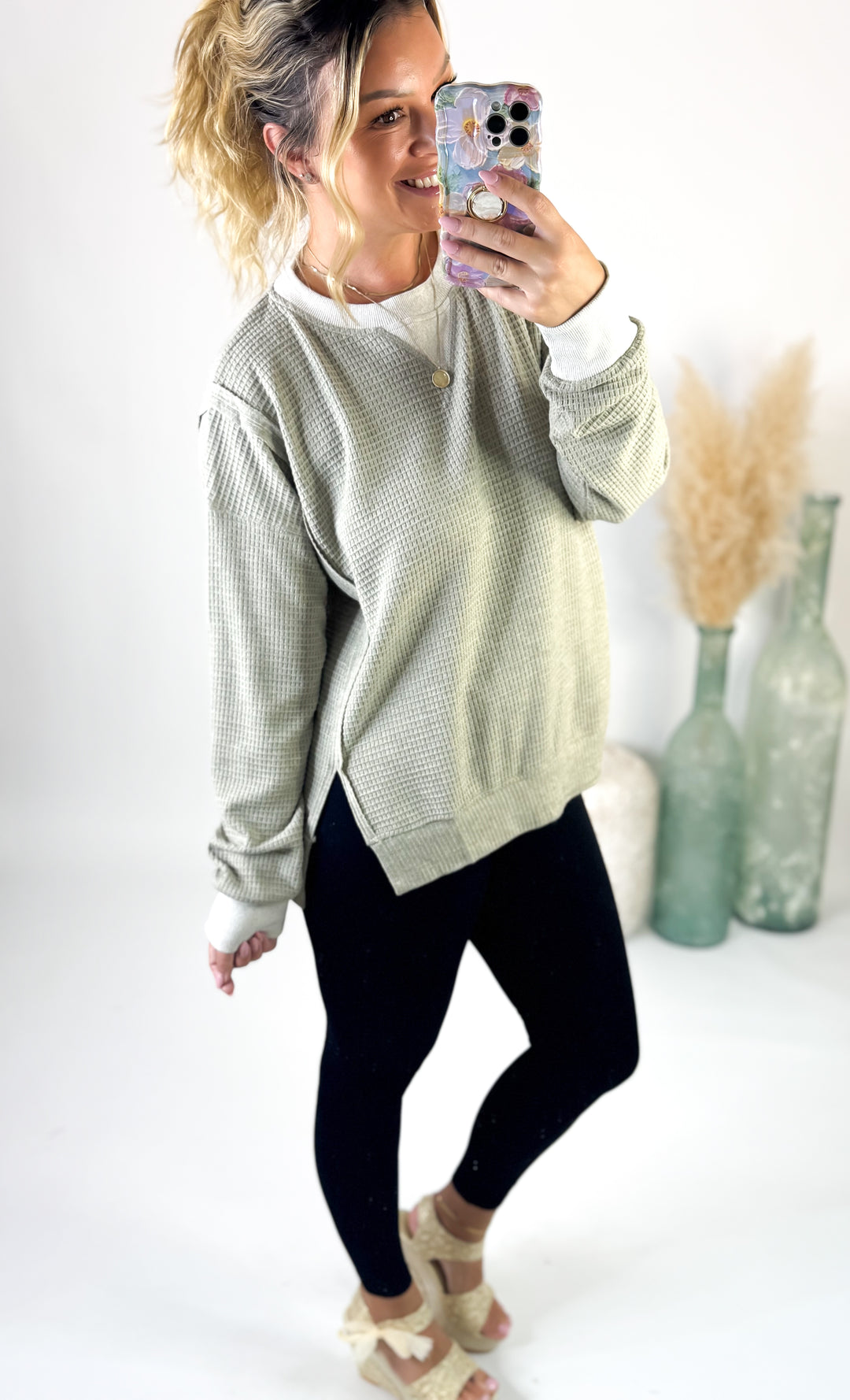 The Sage Serenity Waffle Pullover