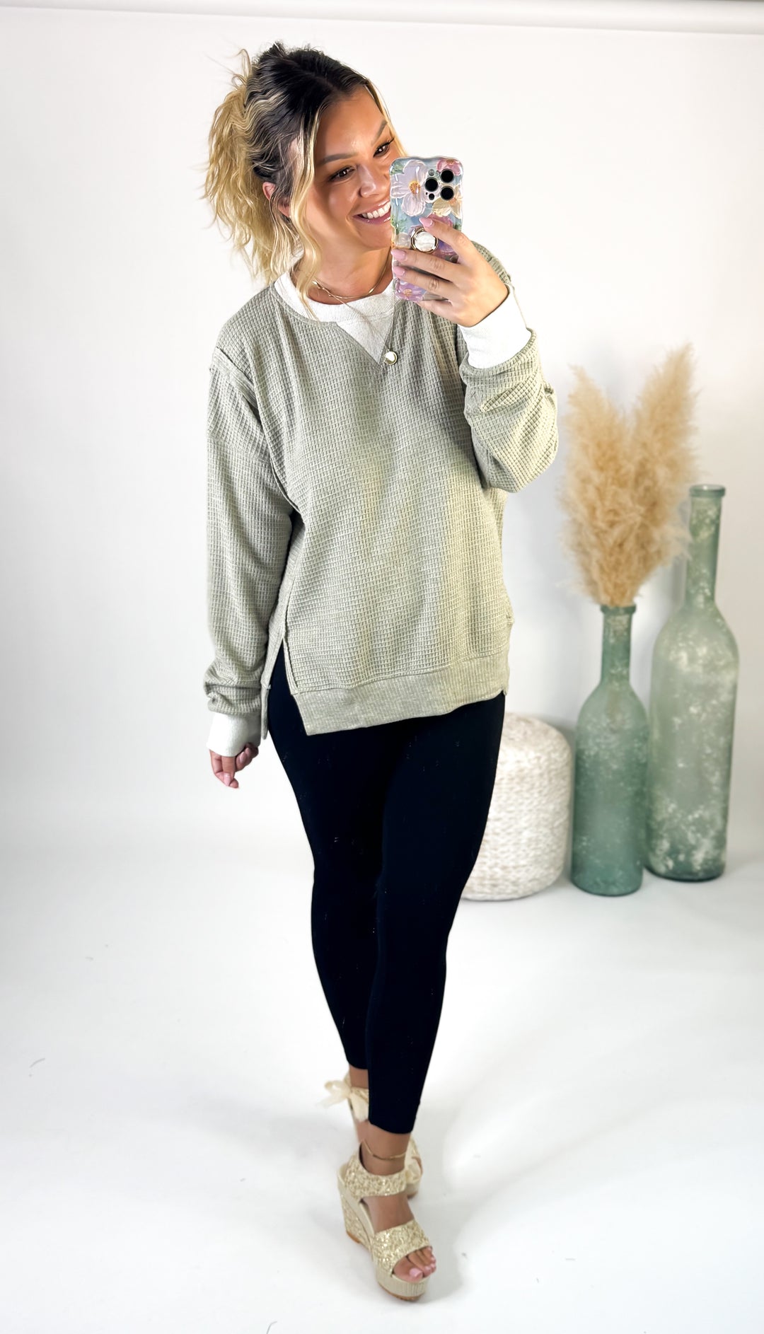 The Sage Serenity Waffle Pullover