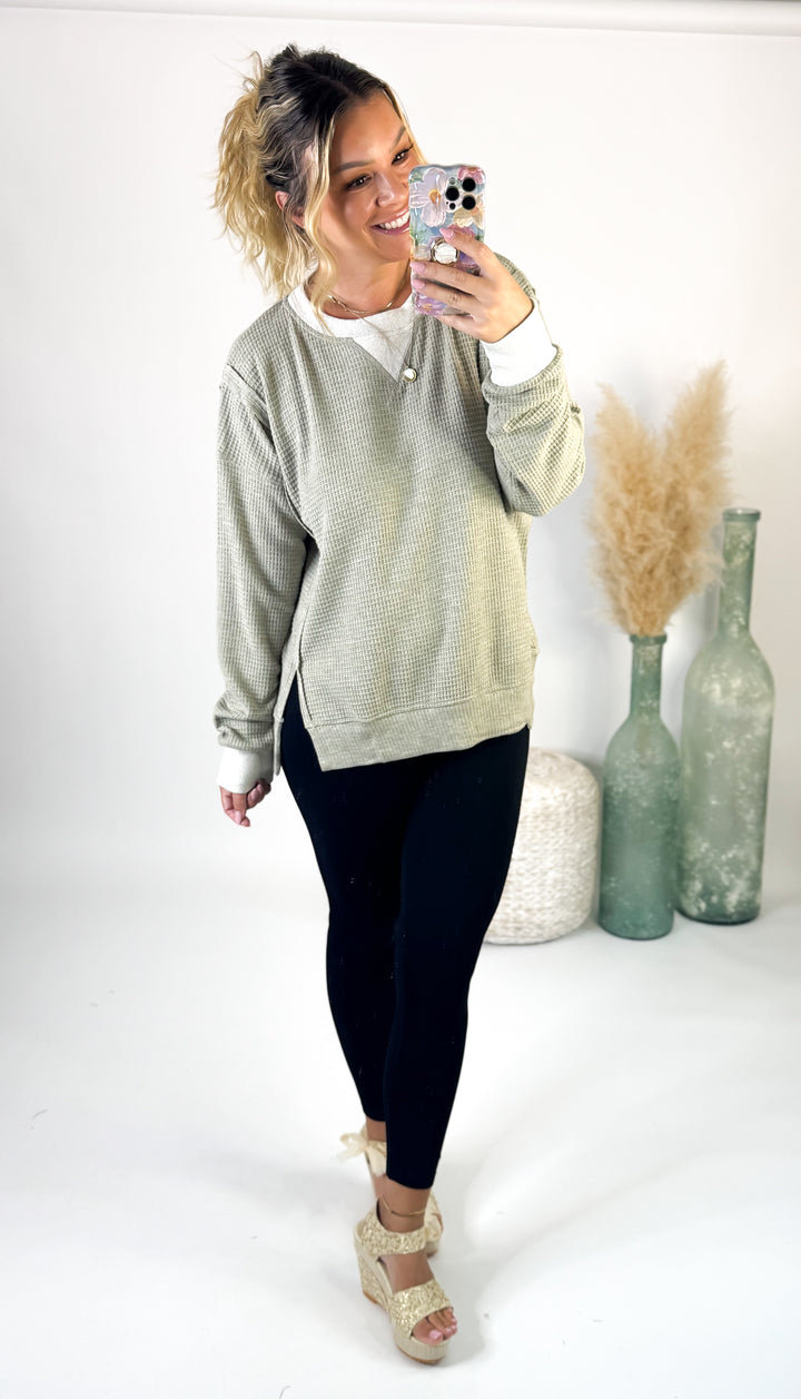 The Sage Serenity Waffle Pullover